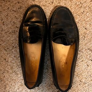 Black Leather Slip-On Loafers with Penny Strap